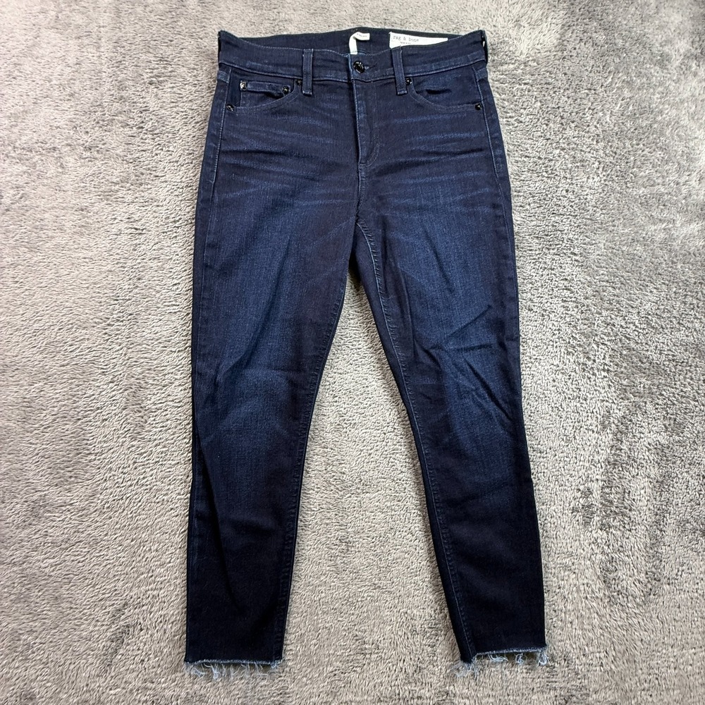 Rag & Bone Cate Mid Rise Shorty Skinny Jeans Sz 27 Dark Indigo Cropped Denim